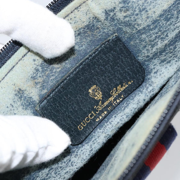 GUCCI GG Canvas Sherry Line Shoulder Bag PVC Leather Navy Red Auth 146144