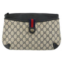 GUCCI GG Canvas Sherry Line Shoulder Bag PVC Leather Navy Red Auth 146144-13
