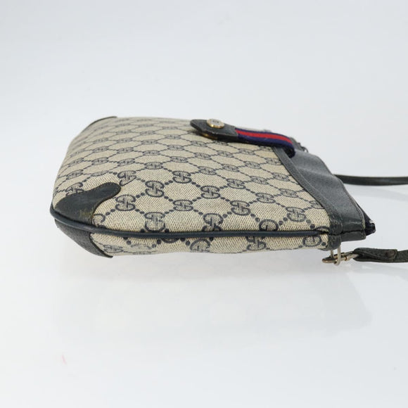 GUCCI GG Canvas Sherry Line Shoulder Bag PVC Leather Navy Red Auth 146144