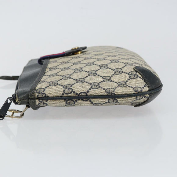 GUCCI GG Canvas Sherry Line Shoulder Bag PVC Leather Navy Red Auth 146144