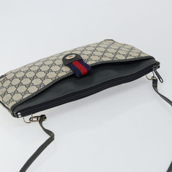 GUCCI GG Canvas Sherry Line Shoulder Bag PVC Leather Navy Red Auth 146144