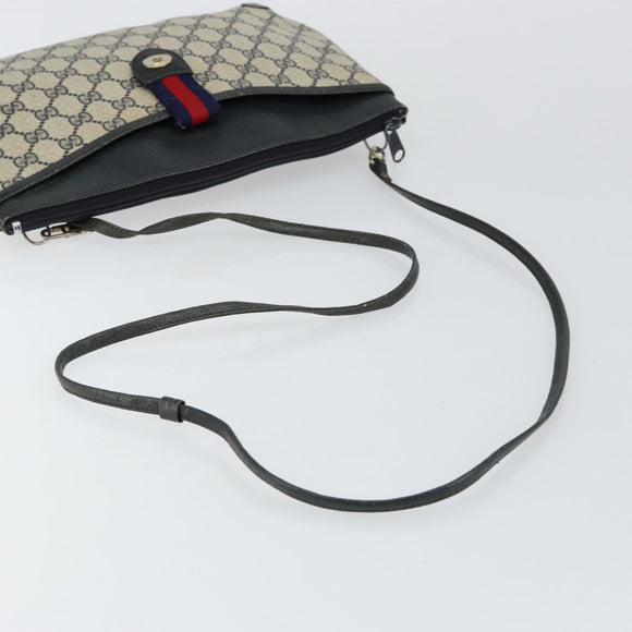 GUCCI GG Canvas Sherry Line Shoulder Bag PVC Leather Navy Red Auth 146144