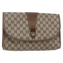 GUCCI GG Supreme Web Sherry Line Clutch Bag PVC Leather Beige Red Auth 146147-1