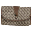 GUCCI GG Supreme Web Sherry Line Clutch Bag PVC Leather Beige Red Auth 146147-2