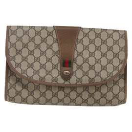 GUCCI GG Supreme Web Sherry Line Clutch Bag PVC Leather Beige Red Auth 146147 - 0