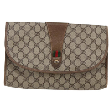 GUCCI GG Supreme Web Sherry Line Clutch Bag PVC Leather Beige Red Auth 146147 - 0