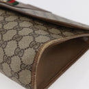 GUCCI GG Supreme Web Sherry Line Clutch Bag PVC Leather Beige Red Auth 146147-8