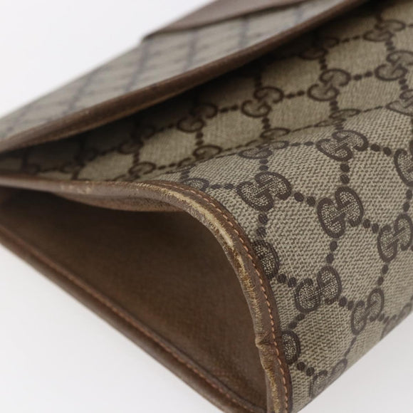 GUCCI GG Supreme Web Sherry Line Clutch Bag PVC Leather Beige Red Auth 146147