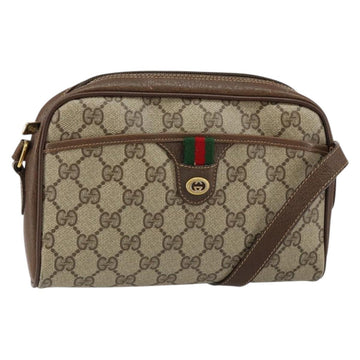 GUCCI GG Canvas Web Sherry Line Shoulder Bag PVC Leather Beige Red Auth 146150