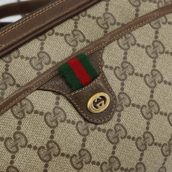 GUCCI GG Canvas Web Sherry Line Shoulder Bag PVC Leather Beige Red Auth 146150