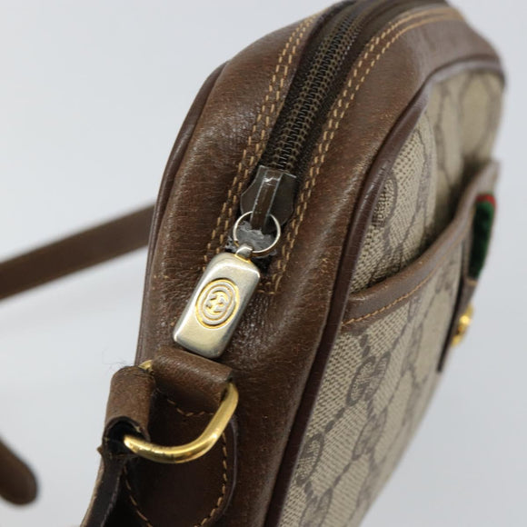 GUCCI GG Canvas Web Sherry Line Shoulder Bag PVC Leather Beige Red Auth 146150