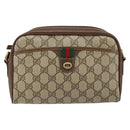 GUCCI GG Canvas Web Sherry Line Shoulder Bag PVC Leather Beige Red Auth 146150-2