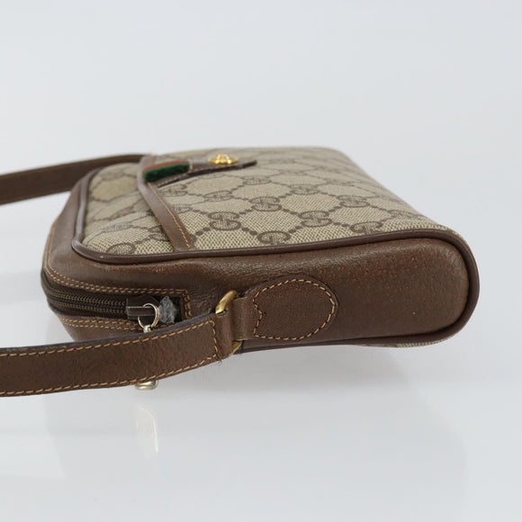 GUCCI GG Canvas Web Sherry Line Shoulder Bag PVC Leather Beige Red Auth 146150