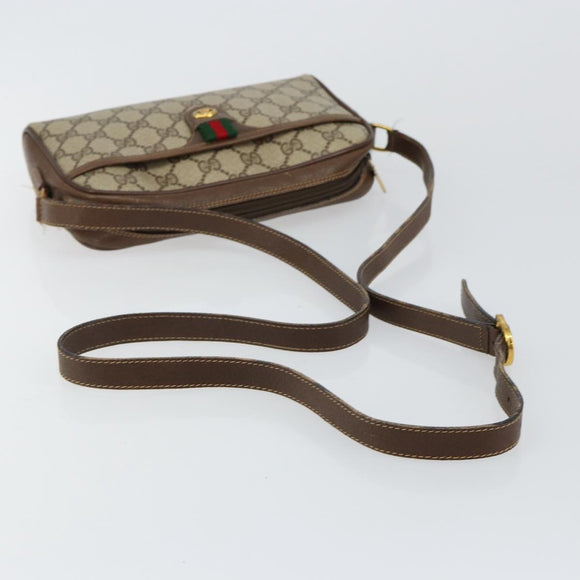 GUCCI GG Canvas Web Sherry Line Shoulder Bag PVC Leather Beige Red Auth 146150