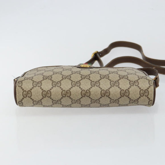 GUCCI GG Canvas Web Sherry Line Shoulder Bag PVC Leather Beige Red Auth 146150