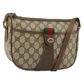 GUCCI GG Canvas Web Sherry Line Shoulder Bag PVC Leather Beige Red Auth 146151