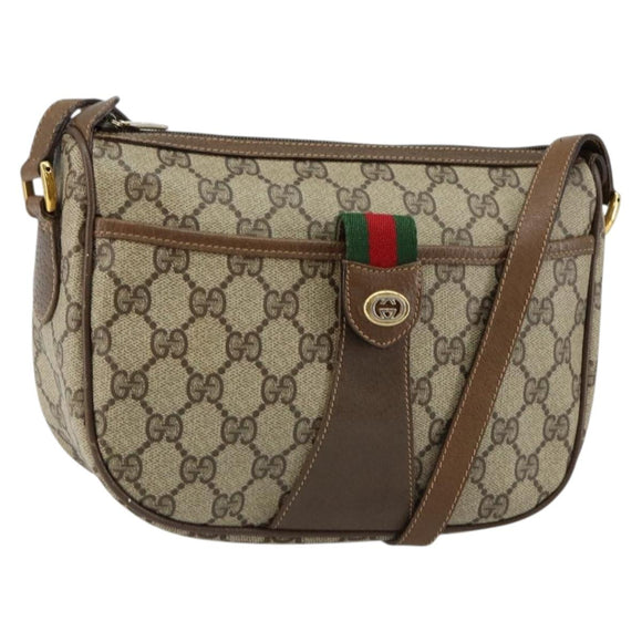 GUCCI GG Canvas Web Sherry Line Shoulder Bag PVC Leather Beige Red Auth 146151