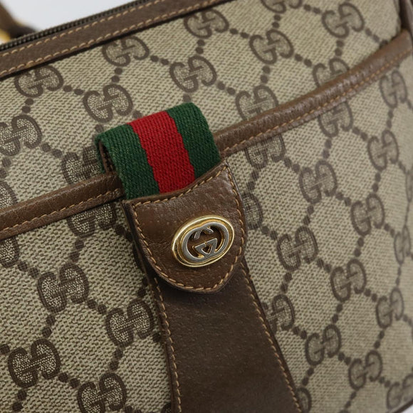 GUCCI GG Canvas Web Sherry Line Shoulder Bag PVC Leather Beige Red Auth 146151