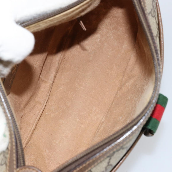 GUCCI GG Canvas Web Sherry Line Shoulder Bag PVC Leather Beige Red Auth 146151