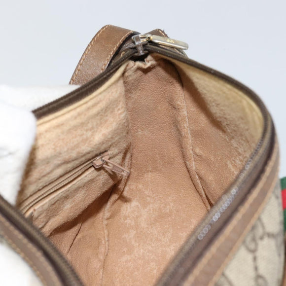 GUCCI GG Canvas Web Sherry Line Shoulder Bag PVC Leather Beige Red Auth 146151