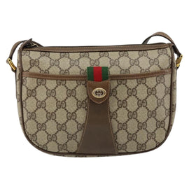 GUCCI GG Canvas Web Sherry Line Shoulder Bag PVC Leather Beige Red Auth 146151 - 0