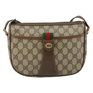 GUCCI GG Canvas Web Sherry Line Shoulder Bag PVC Leather Beige Red Auth 146151 - 0