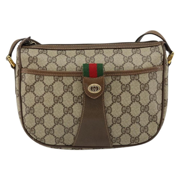 GUCCI GG Canvas Web Sherry Line Shoulder Bag PVC Leather Beige Red Auth 146151
