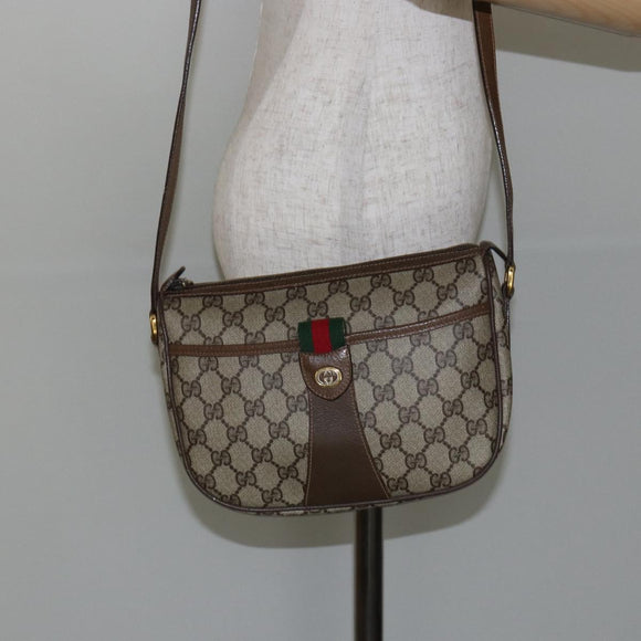 GUCCI GG Canvas Web Sherry Line Shoulder Bag PVC Leather Beige Red Auth 146151