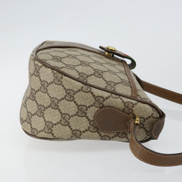 GUCCI GG Canvas Web Sherry Line Shoulder Bag PVC Leather Beige Red Auth 146151