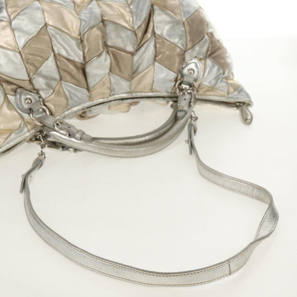 Miu Miu Hand Bag Leather 2way Champagne Gold Silver Auth 146159