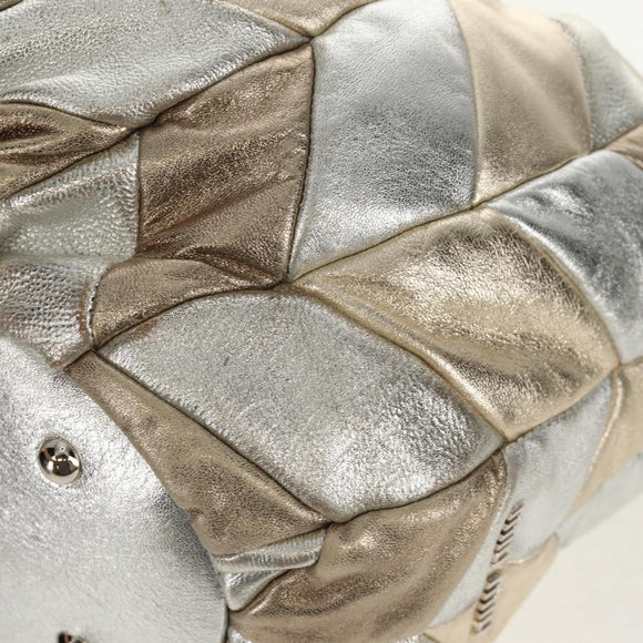 Miu Miu Hand Bag Leather 2way Champagne Gold Silver Auth 146159