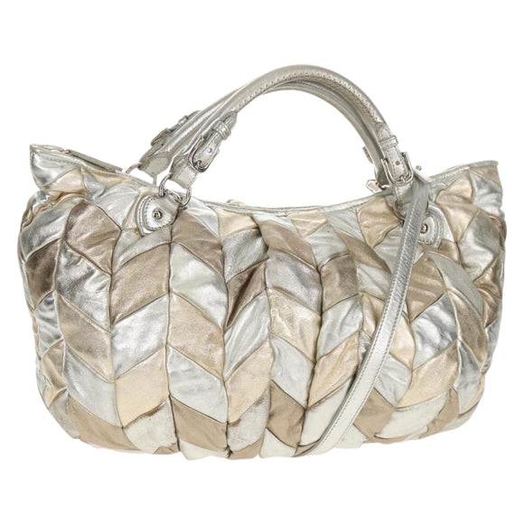 Miu Miu Hand Bag Leather 2way Champagne Gold Silver Auth 146159