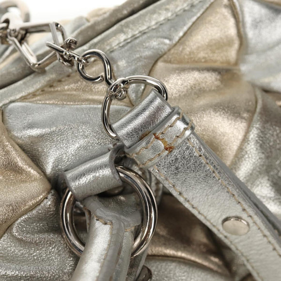 Miu Miu Hand Bag Leather 2way Champagne Gold Silver Auth 146159