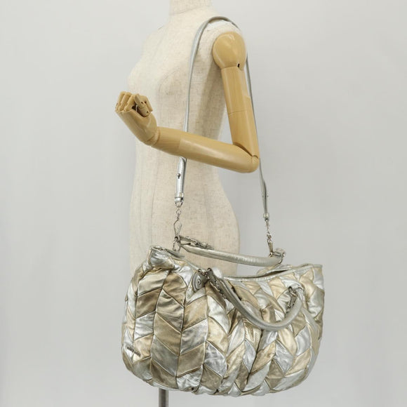 Miu Miu Hand Bag Leather 2way Champagne Gold Silver Auth 146159