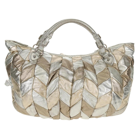 Miu Miu Hand Bag Leather 2way Champagne Gold Silver Auth 146159