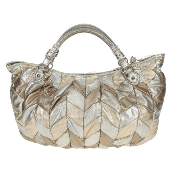 Miu Miu Hand Bag Leather 2way Champagne Gold Silver Auth 146159