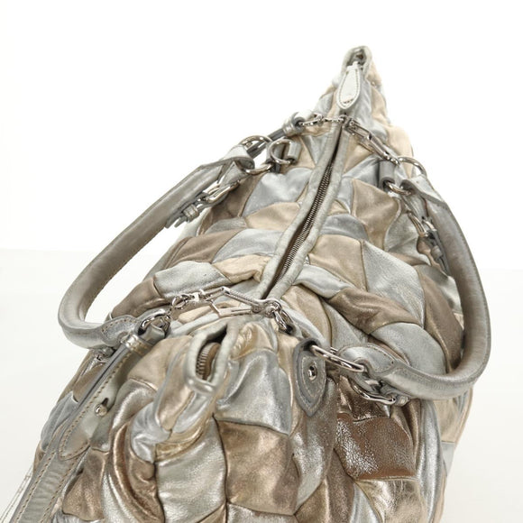 Miu Miu Hand Bag Leather 2way Champagne Gold Silver Auth 146159