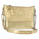 CHANEL Shoulder Bag Leather Gold Silver CC Auth 146160-1
