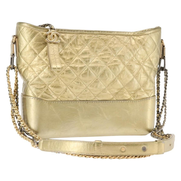 CHANEL Shoulder Bag Leather Gold Silver CC Auth 146160