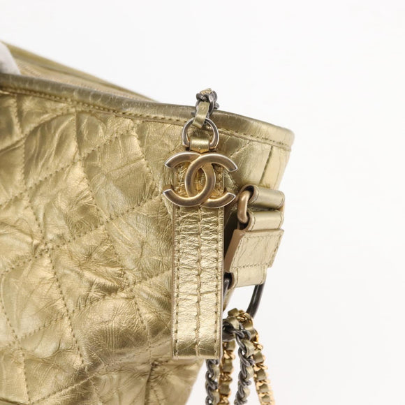 CHANEL Shoulder Bag Leather Gold Silver CC Auth 146160