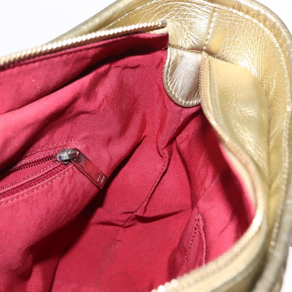 CHANEL Shoulder Bag Leather Gold Silver CC Auth 146160