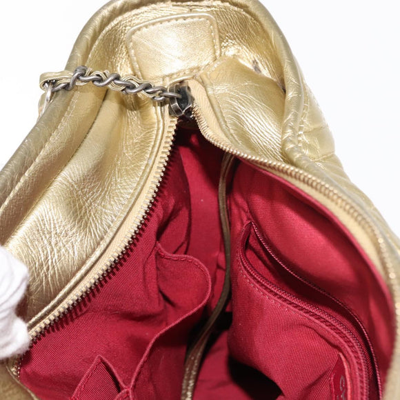 CHANEL Shoulder Bag Leather Gold Silver CC Auth 146160
