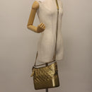 CHANEL Shoulder Bag Leather Gold Silver CC Auth 146160-22