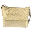 CHANEL Shoulder Bag Leather Gold Silver CC Auth 146160-13