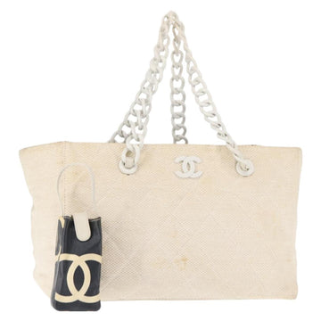 CHANEL Matelasse Tote Bag Straw White Gold CC Auth 146247