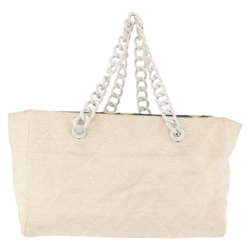CHANEL Matelasse Tote Bag Straw White Gold CC Auth 146247 - 0