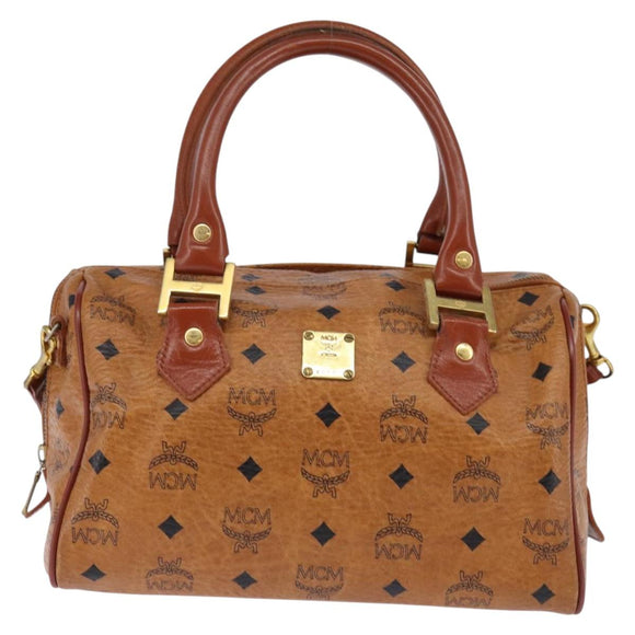 MCM Vicetos Logogram Hand Bag PVC 2way Brown Gold Auth 146250