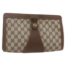 GUCCI GG Supreme Web Sherry Line Clutch Bag PVC Beige Red 156 01 033 Auth 146257-1