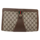 GUCCI GG Supreme Web Sherry Line Clutch Bag PVC Beige Red 156 01 033 Auth 146257-13