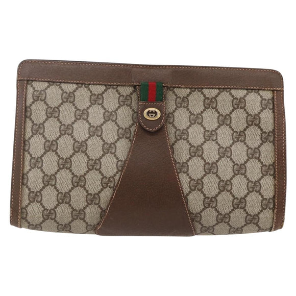 GUCCI GG Supreme Web Sherry Line Clutch Bag PVC Beige Red 156 01 033 Auth 146257